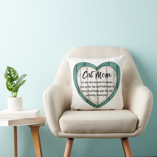 Rustic Heart Cat Mom Throw Pillow (Chair)