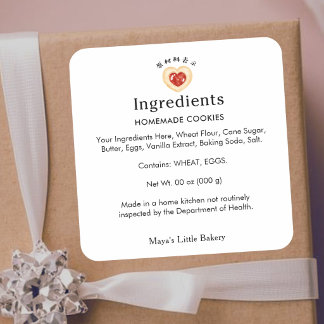 Rustic Heart Cookie Bakery Ingredients Product Square Sticker