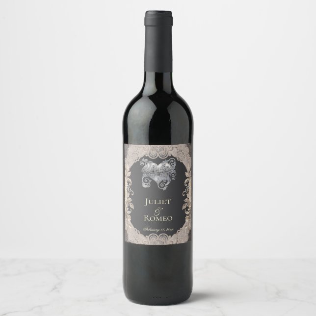 Rustic Heart & Lace Wine Label (Front)