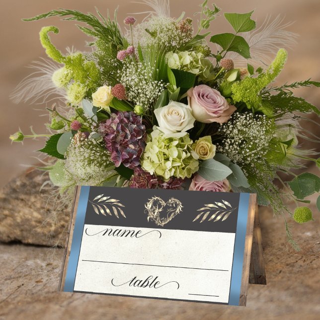Rustic Heart & Monogram - Blue Place Card (Creator Uploaded)