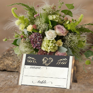 Rustic Heart & Monogram - Cream Place Card