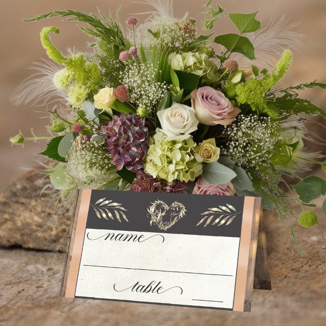 Rustic Heart & Monogram - Peach Place Card (Creator Uploaded)