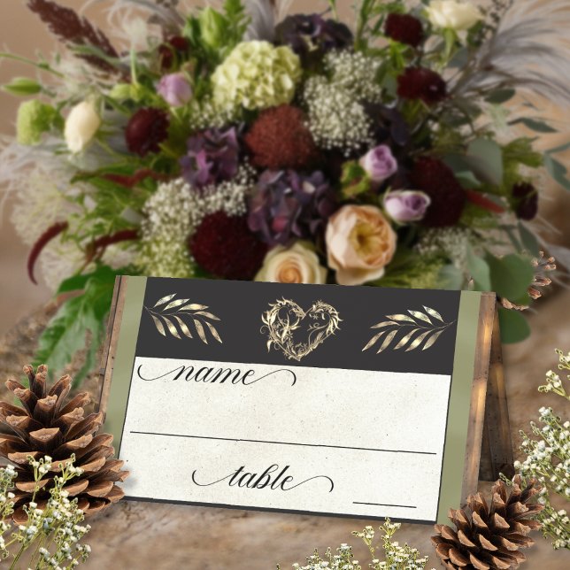 Rustic Heart & Monogram - Sage Place Card (Creator Uploaded)