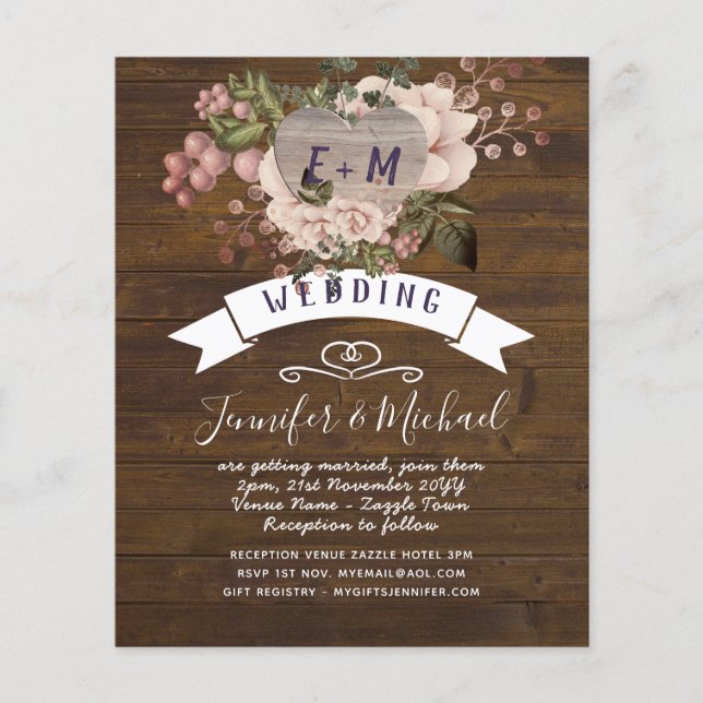 Rustic Heart PHOTO Pink Blush Rose Gold Wedding (Front)