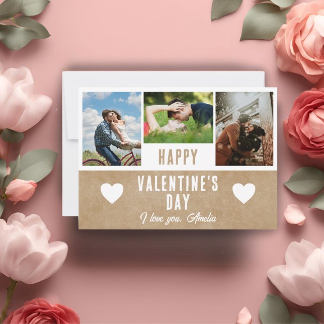 Rustic Heart Valentine's Day Boyfriend 3 Photo Holiday Card (Creator Uploaded)