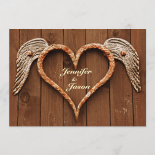 Rustic Heart with Wings Wood Wedding Invitations