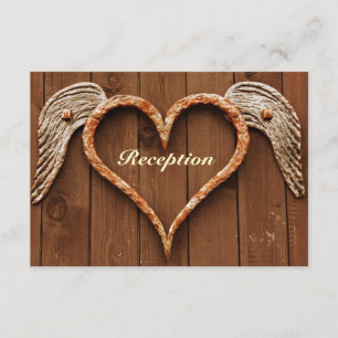 Rustic Heart with Wings Wood Wedding Reception Enclosure Card