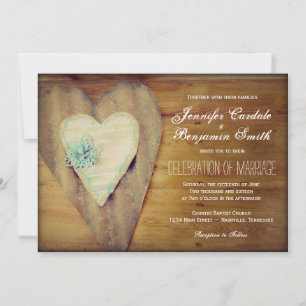 Rustic Hearts Barn Wood Country Wedding Invites