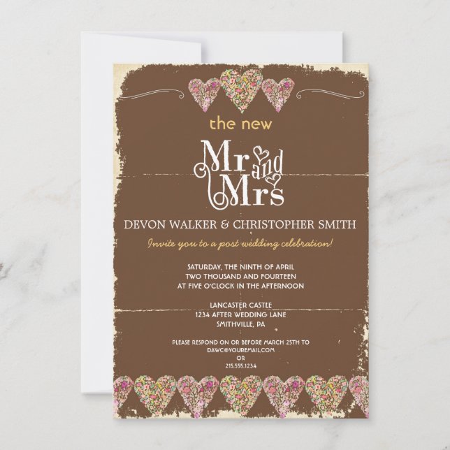 Rustic Hearts Chalkboard Post Wedding Invitation (Front)