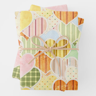 Rustic Hearts Wrapping Paper Flat Sheet Set of 3