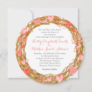 Rustic Hearts Wreath Wedding Invitation