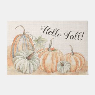 Rustic Hello Fall Watercolor Pumpkin Doormat