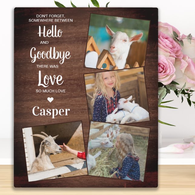 Rustic Hello Goodbye Pet Memorial Keepsake 4 Photo Plaque (Creator Uploaded)