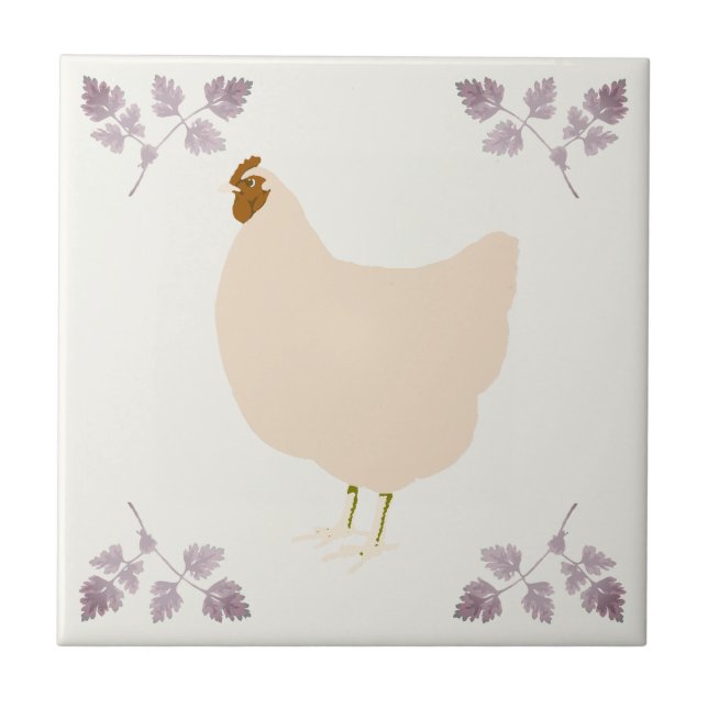Rustic Hen Chicken and Chervil Herbs Ceramic Tile (Front)