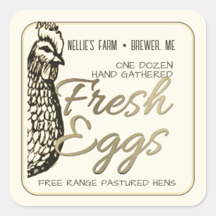 Rustic Hen Gold Text Fresh Egg Sticker for Cartons