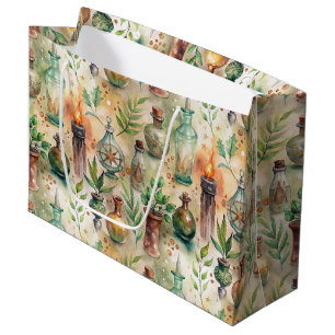 Rustic Herbalist Bottles Green Brown Large Gift Bag