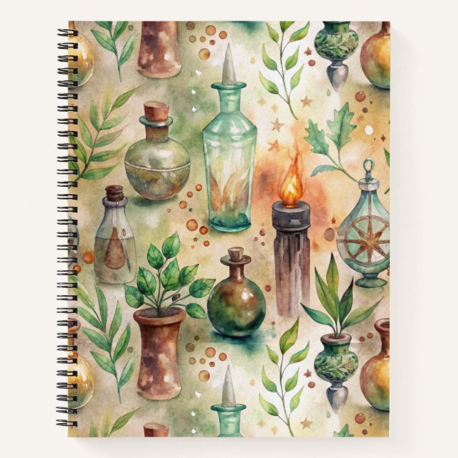 Rustic Herbalist Bottles Green Brown Notebook (Front)
