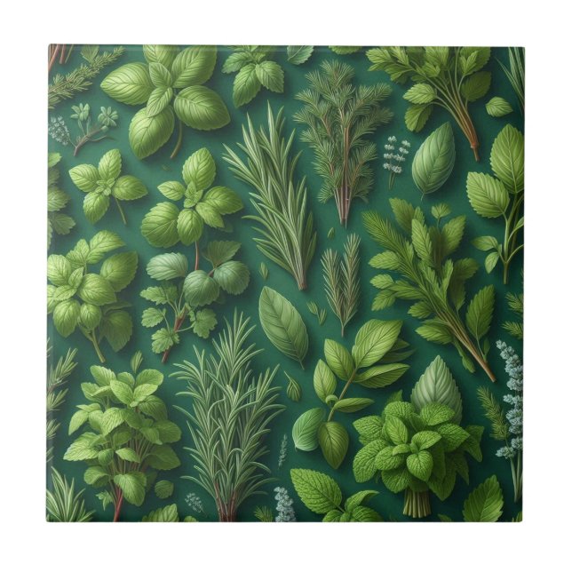 Rustic Herbs Farmhouse Kitchen Decor Ceramic Tile (Front)
