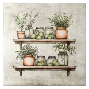 Rustic Herbs & Spices Apples Vintage Shelf Tile