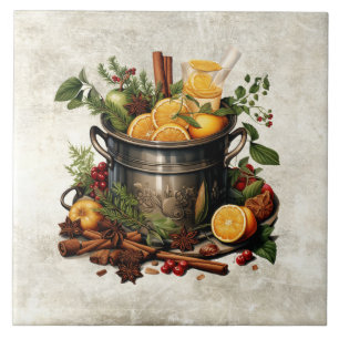 Rustic Herbs & Spices Punch Bowl Pine Tile