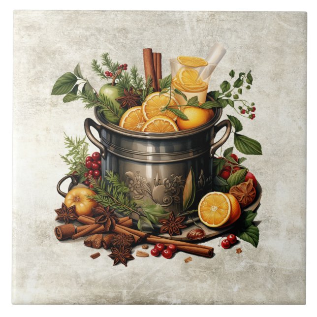 Rustic Herbs & Spices Punch Bowl Pine Tile (Front)