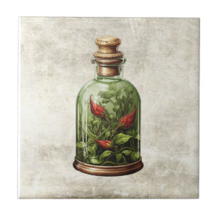 Rustic Herbs Vintage Bottle Cottage Ceramic Tile