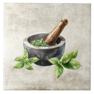 Rustic Herbs Watercolors Tile