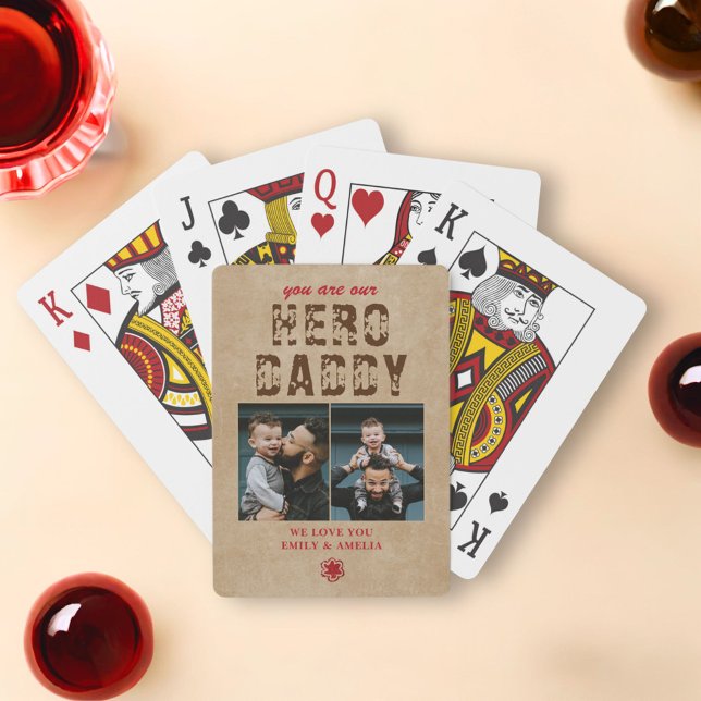 Rustic Hero Daddy Father`s Day 2 Photo Collage Playing Cards (Creator Uploaded)