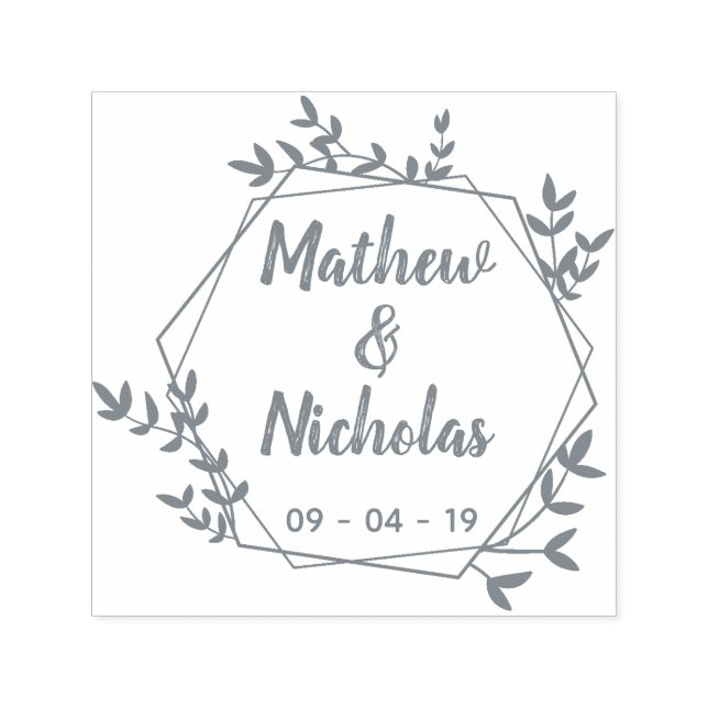 Rustic Hexagon Leaves Save The Date Self-inking Stamp (Design)
