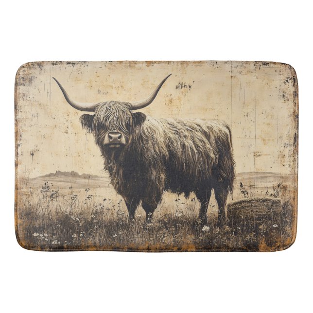 Rustic Highland Cattle Bath Mat (Front)