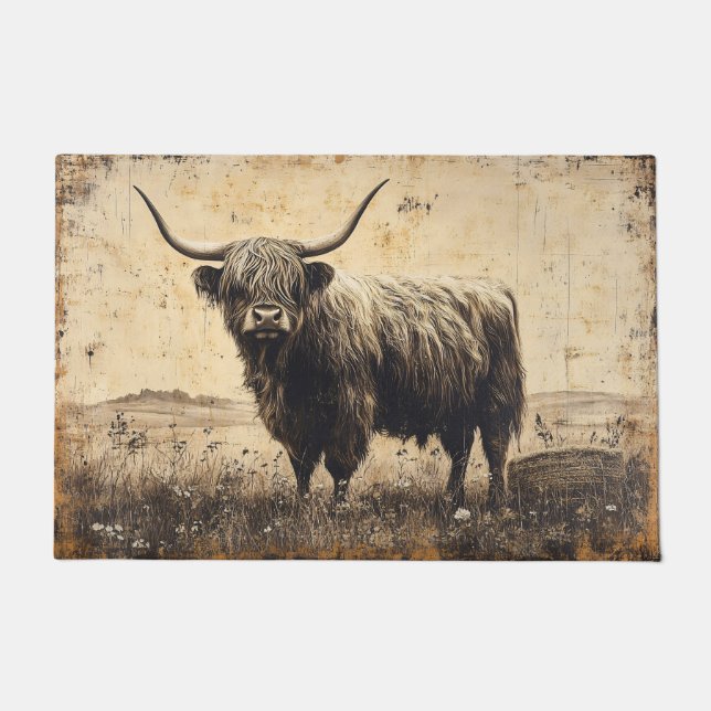 Rustic Highland Cattle Doormat (Front)