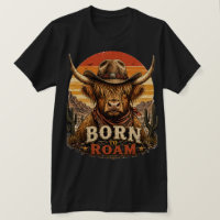 Rustic Highland Cow Cowboy Desert Sunset T-Shirt