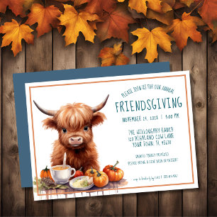 Rustic Highland Cow Friendsgiving Invitation