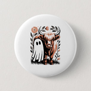 Rustic Highland Cow Ghost Halloween 6 Cm Round Badge