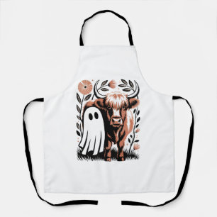 Rustic Highland Cow Ghost Halloween Apron
