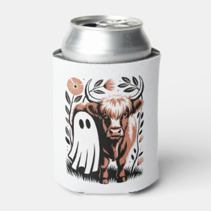 Rustic Highland Cow Ghost Halloween Can Cooler