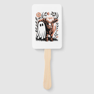 Rustic Highland Cow Ghost Halloween Hand Fan