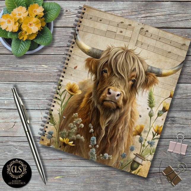 Rustic Highland Cow Notebook (Notebook - Highland Cow Music Notes)