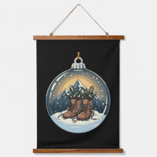 Rustic Hiking Boots Mountain Scene Christmas Hanging Tapestry