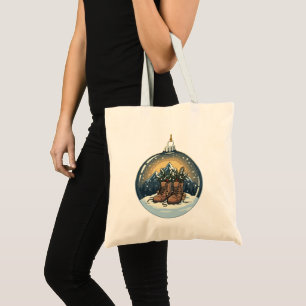 Rustic Hiking Boots Mountain Scene Christmas  Tote Bag