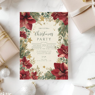 Rustic Holiday Amaryllis Christmas Invitation