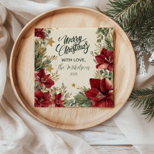 Rustic Holiday Amaryllis Christmas Napkin