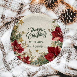 Rustic Holiday Amaryllis Christmas Paper Plate