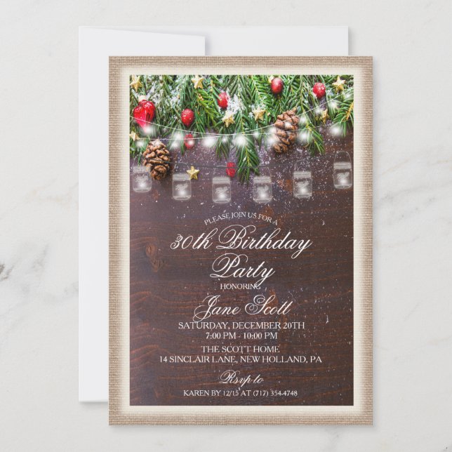 Rustic Holiday Birthday Party Invitation (Front)