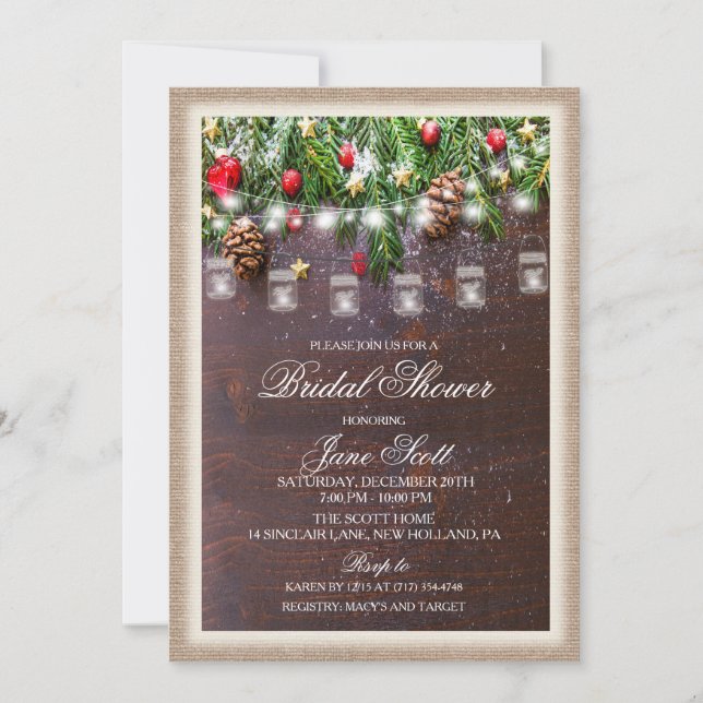 Rustic Holiday Bridal Shower Invitation (Front)