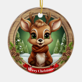 Rustic Holiday Character Xmas Reindeer Gift 🦌🎄 Ceramic Tree Decoration