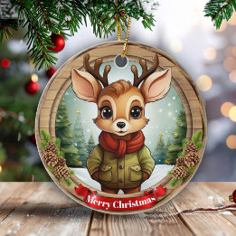Rustic Holiday Character Xmas Reindeer Gift 🦌🎄 Ceramic Tree Decoration