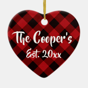 Rustic Holiday Christmas design red buffalo plaid Ceramic Tree Decoration