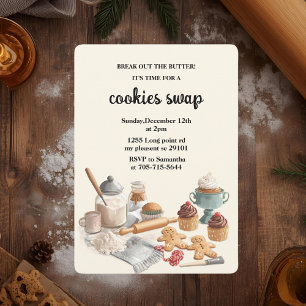 Rustic Holiday Cookie Swap   Cozy Christmas  Invitation