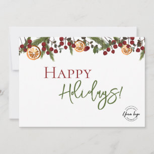 Rustic Holiday Greenery & Citrus Orange business  Thank You Card